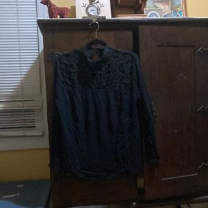 WhoWhatWear lace trim high collar blouse in size XL